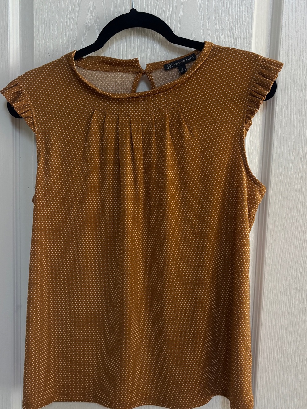 Adrianna Papell Mustard Polka Dot Sleeveless Top